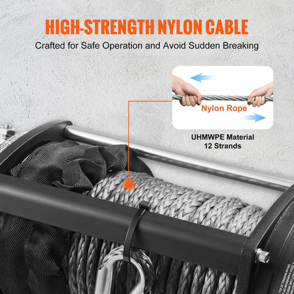VEVOR Electric Winch, 4536 kg Load Capacity Nylon Rope Winch, IP67 8.9 mm x 25.9 m ATV Winch with Wireless Handheld Remote & Hawse Fairlead for Towing Jeep Off-Road SUV Truck Car Trailer Boat.