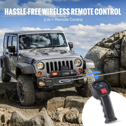 VEVOR Electric Winch, 4536 kg Load Capacity Nylon Rope Winch, IP67 8.9 mm x 25.9 m ATV Winch with Wireless Handheld Remote & Hawse Fairlead for Towing Jeep Off-Road SUV Truck Car Trailer Boat.