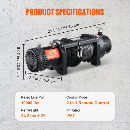 VEVOR Electric Winch, 4536 kg Load Capacity Nylon Rope Winch, IP67 8.9 mm x 25.9 m ATV Winch with Wireless Handheld Remote & Hawse Fairlead for Towing Jeep Off-Road SUV Truck Car Trailer Boat.
