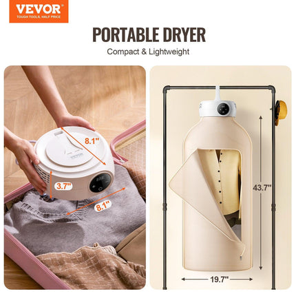 Portable Clothes Dryer, Clothes Dryer with Dryer Bag, PTC Heating & LED Display, Foldable Mini Dryer with 5-H Timer for Apartments, Dorms, RVs, or Hotels, 600W, Beige.