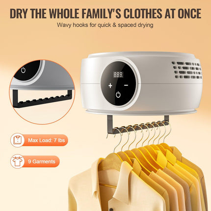 Portable Clothes Dryer, Clothes Dryer with Dryer Bag, PTC Heating & LED Display, Foldable Mini Dryer with 5-H Timer for Apartments, Dorms, RVs, or Hotels, 600W, Beige.