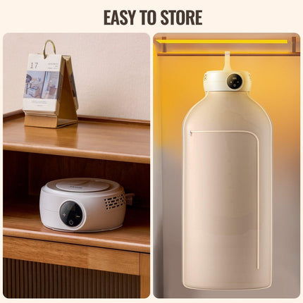 Portable Clothes Dryer, Clothes Dryer with Dryer Bag, PTC Heating & LED Display, Foldable Mini Dryer with 5-H Timer for Apartments, Dorms, RVs, or Hotels, 600W, Beige.