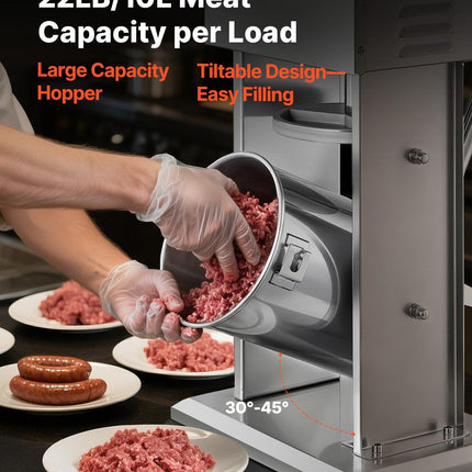 Electric Sausage Stuffer, 22 LBS / 10 L Vertical Meat Stuffer, Stepless Speed Control and Foot Pedal, Stainless Steel Heavy Duty Sausage Filler with 4 Stuffing Tubes, for Commercial & Home Use.