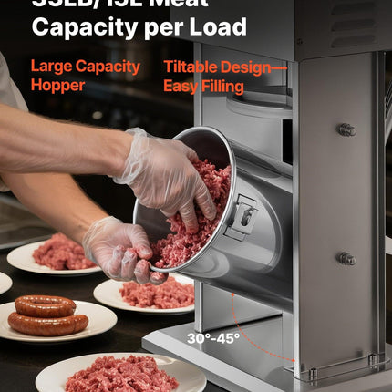 Electric Sausage Stuffer, 33 LBS / 15 L Vertical Meat Stuffer, Stepless Speed Control and Foot Pedal, Stainless Steel Heavy Duty Sausage Filler with 4 Stuffing Tubes, for Commercial & Home Use.