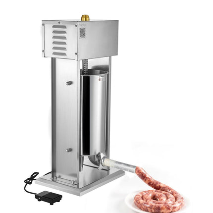 Electric Sausage Stuffer, 33 LBS / 15 L Vertical Meat Stuffer, Stepless Speed Control and Foot Pedal, Stainless Steel Heavy Duty Sausage Filler with 4 Stuffing Tubes, for Commercial & Home Use.