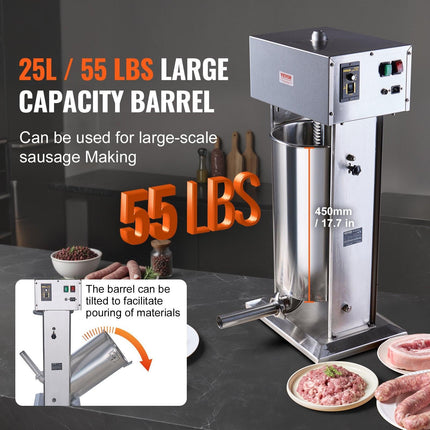 Electric Sausage Stuffer 25 L Vertical Meat Stuffer 304 Stainless Steel.