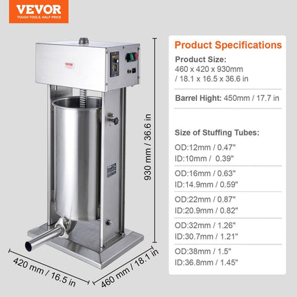 Electric Sausage Stuffer 25 L Vertical Meat Stuffer 304 Stainless Steel.