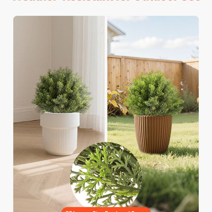 Artificial Topiary Cypress Trees with Ground Spike, 2 Set 406mm Faux Shrubs & Bushes Potted Plants, Fake Silk Tree Look Real for Decor Front Porch Outdoor Indoor Patio Garden Balcony Backyard.