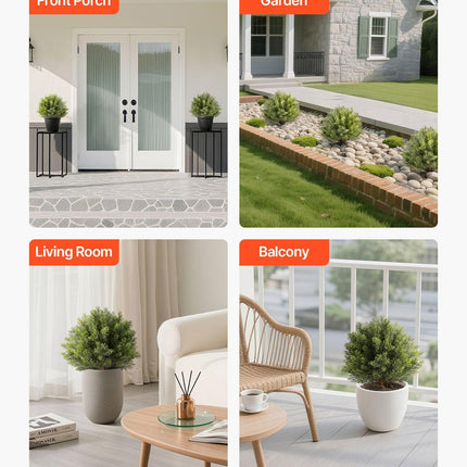 Artificial Topiary Cypress Trees with Ground Spike, 2 Set 406mm Faux Shrubs & Bushes Potted Plants, Fake Silk Tree Look Real for Decor Front Porch Outdoor Indoor Patio Garden Balcony Backyard.