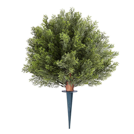 Artificial Topiary Cypress Trees with Ground Spike, 2 Set 406mm Faux Shrubs & Bushes Potted Plants, Fake Silk Tree Look Real for Decor Front Porch Outdoor Indoor Patio Garden Balcony Backyard.