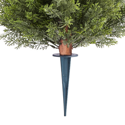 Artificial Topiary Cypress Trees with Ground Spike, 2 Set 406mm Faux Shrubs & Bushes Potted Plants, Fake Silk Tree Look Real for Decor Front Porch Outdoor Indoor Patio Garden Balcony Backyard.
