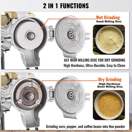 3000W Electric Grain Grinder Corn Wheat Flour Cereal Mill Wet & Dry.