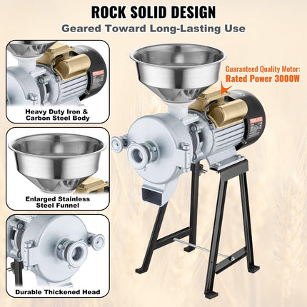3000W Electric Grain Grinder Corn Wheat Flour Cereal Mill Wet & Dry.