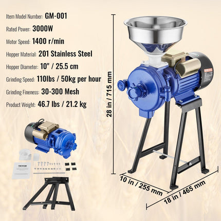 3000W Electric Grain Grinder Corn Wheat Flour Cereal Mill Dry Grinder.