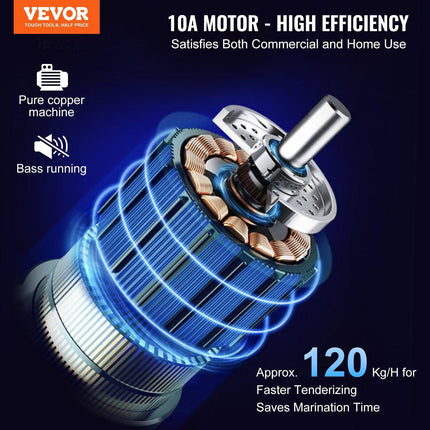 Commercial Meat Tenderizer, Heavy Duty Stainless Steel Kitchen Tool with Handle, Meat Tong, and Cleaning Brush, 450W Electric Meat Tenderizer Machine for Beef, Turkey, Chicken, Pork, and Fish.