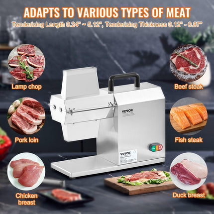 Commercial Meat Tenderizer, Heavy Duty Stainless Steel Kitchen Tool with Handle, Meat Tong, and Cleaning Brush, 450W Electric Meat Tenderizer Machine for Beef, Turkey, Chicken, Pork, and Fish.
