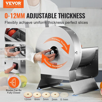 Electric Vegetable Slicer, 0-0.5"/0-12mm Thickness Adjustable Commercial Slicer Machine, Convertible to Manual, Stainless Steel Food Cutter Slicing Machine, Large Feed Port for Potato, Tomato.