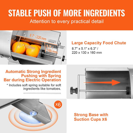 Electric Vegetable Slicer, 0-0.5"/0-12mm Thickness Adjustable Commercial Slicer Machine, Convertible to Manual, Stainless Steel Food Cutter Slicing Machine, Large Feed Port for Potato, Tomato.