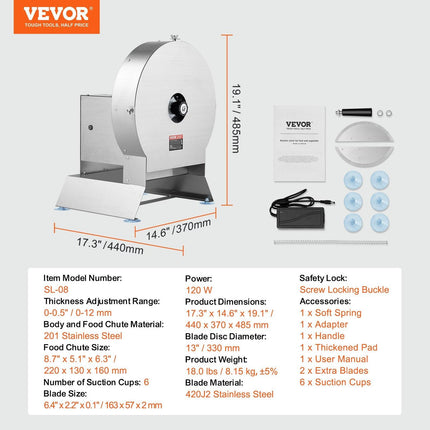 Electric Vegetable Slicer, 0-0.5"/0-12mm Thickness Adjustable Commercial Slicer Machine, Convertible to Manual, Stainless Steel Food Cutter Slicing Machine, Large Feed Port for Potato, Tomato.