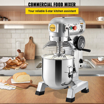 Commercial Food Mixer 30Qt, Food Mixer Commercial with Timing Function, 1100W Stainless Steel Bowl Heavy Duty Electric Commercial Mixer with 3 Speeds Adjustable 108/199/382 RPM, Dough Hook Whisk.
