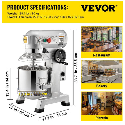Commercial Food Mixer 30Qt, Food Mixer Commercial with Timing Function, 1100W Stainless Steel Bowl Heavy Duty Electric Commercial Mixer with 3 Speeds Adjustable 108/199/382 RPM, Dough Hook Whisk.