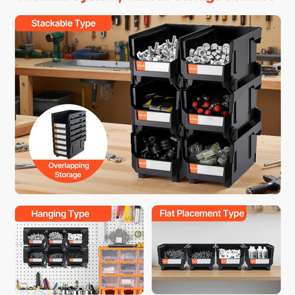 Plastic Stackable Storage Bins, 37.7 x 21.5 x 18 cm (12 Pack), Plastic Containers for Organizing & Storage Bins for Garage, Small Parts, Office Supplies, Other Accessories, Black & Transparent.
