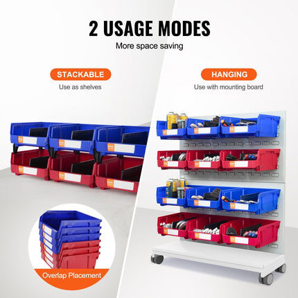 Plastic Storage Bin, (276 mm x 279 mm x 128 mm), Hanging Stackable Storage Organizer Bin, Blue/Red, 6-Pack, Heavy Duty Stacking Containers for Closet, Kitchen, Office, or Pantry Organization.