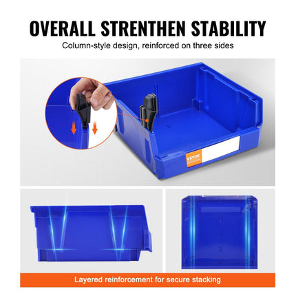 Plastic Storage Bin, (276 mm x 279 mm x 128 mm), Hanging Stackable Storage Organizer Bin, Blue/Red, 6-Pack, Heavy Duty Stacking Containers for Closet, Kitchen, Office, or Pantry Organization.