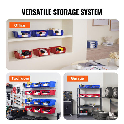 Plastic Storage Bin, (276 mm x 279 mm x 128 mm), Hanging Stackable Storage Organizer Bin, Blue/Red, 6-Pack, Heavy Duty Stacking Containers for Closet, Kitchen, Office, or Pantry Organization.