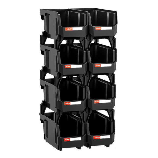 Plastic Stackable Storage Bins, 27.6 x 14 x 13 cm (8 Pack), Plastic Containers for Organizing and Storage Bins for Closet, Garage, Small Parts, Office Supplies and Other Accessories, Black.
