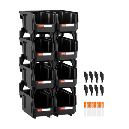 Plastic Stackable Storage Bins, 27.6 x 14 x 13 cm (8 Pack), Plastic Containers for Organizing and Storage Bins for Closet, Garage, Small Parts, Office Supplies and Other Accessories, Black.