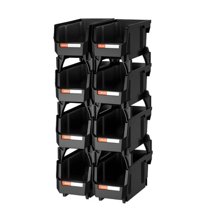 Plastic Stackable Storage Bins, 27.6 x 14 x 13 cm (8 Pack), Plastic Containers for Organizing and Storage Bins for Closet, Garage, Small Parts, Office Supplies and Other Accessories, Black.