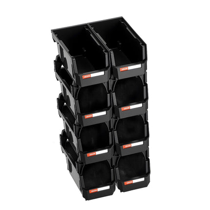 Plastic Stackable Storage Bins, 27.6 x 14 x 13 cm (8 Pack), Plastic Containers for Organizing and Storage Bins for Closet, Garage, Small Parts, Office Supplies and Other Accessories, Black.