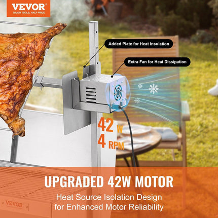 Rotisserie Grill with Windscreen, BBQ Whole Pig Lamb Goat Charcoal Spit Grill, 35 Inch 90 Lbs Capacity, Electric 42W Motor Stainless Steel Roaster with Lockable Wheels, for Camping Outdoor.