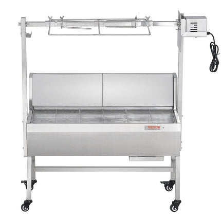 Rotisserie Grill with Windscreen, BBQ Whole Pig Lamb Goat Charcoal Spit Grill, 35 Inch 90 Lbs Capacity, Electric 42W Motor Stainless Steel Roaster with Lockable Wheels, for Camping Outdoor.