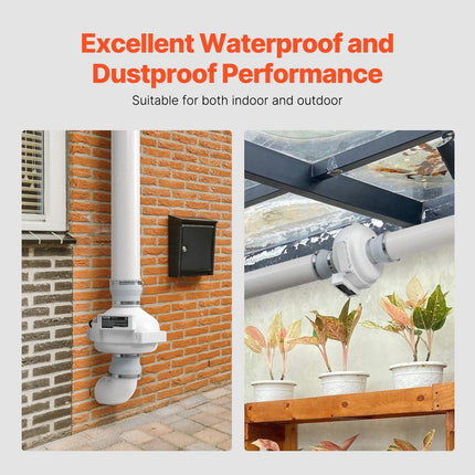4" to 4.5" Radon Mitigation Fan System Quiet 260CFM Inline Duct Waterproof.