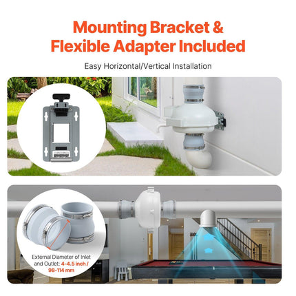 4" to 4.5" Radon Mitigation Fan System Kit Quiet 190 CFM Inline Duct Fan.