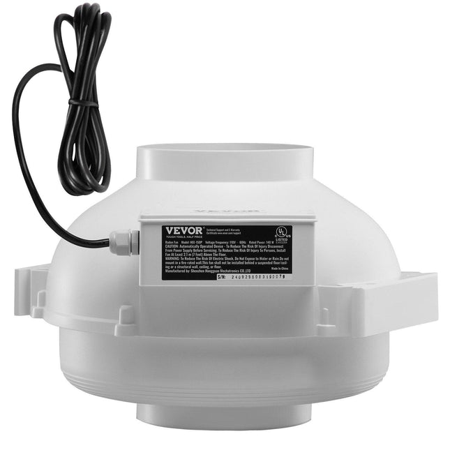 6" to 4.5" Radon Mitigation Fan System Kit Quiet 380 CFM Inline Duct Fan.