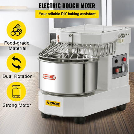 VEVOR Commercial Dough Food Mixer, 8L Large Capacity Stainless Steel Mixer with Bowel, Hook, Shield, Reset Button, 450W Tilt-Head Kitchen Dough Mixers for Cake, Cream, Egg Fluid, Fillings.