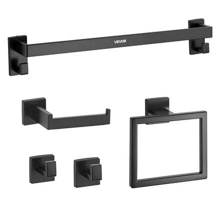 Matte Black Bathroom Hardware Set, 5 Pieces Stainless Steel Bathroom Accessories Set, 24-inch Towel Bar, Towel Rack, 2 Robe Towel Hooks, Toilet Paper Holder, for Bath Room, Wall Mounted.
