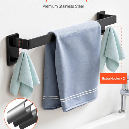 Matte Black Bathroom Hardware Set, 5 Pieces Stainless Steel Bathroom Accessories Set, 24-inch Towel Bar, Towel Rack, 2 Robe Towel Hooks, Toilet Paper Holder, for Bath Room, Wall Mounted.