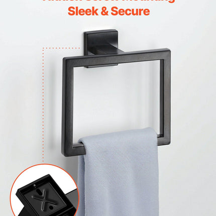 Matte Black Bathroom Hardware Set, 5 Pieces Stainless Steel Bathroom Accessories Set, 24-inch Towel Bar, Towel Rack, 2 Robe Towel Hooks, Toilet Paper Holder, for Bath Room, Wall Mounted.