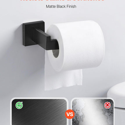Matte Black Bathroom Hardware Set, 5 Pieces Stainless Steel Bathroom Accessories Set, 24-inch Towel Bar, Towel Rack, 2 Robe Towel Hooks, Toilet Paper Holder, for Bath Room, Wall Mounted.