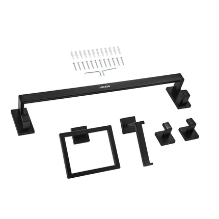 Matte Black Bathroom Hardware Set, 5 Pieces Stainless Steel Bathroom Accessories Set, 24-inch Towel Bar, Towel Rack, 2 Robe Towel Hooks, Toilet Paper Holder, for Bath Room, Wall Mounted.