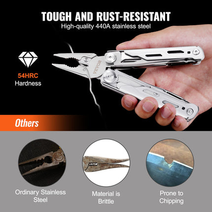 16-In-1 Multitool Pliers, Multi Tool Pliers, Cutters, Knife, Scissors, Ruler, Screwdrivers, Wood Saw, Can Bottle Opener, with Safety Locking and Sheath, for Survival, Camping, Hunting and Hiking.