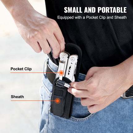 16-In-1 Multitool Pliers, Multi Tool Pliers, Cutters, Knife, Scissors, Ruler, Screwdrivers, Wood Saw, Can Bottle Opener, with Safety Locking and Sheath, for Survival, Camping, Hunting and Hiking.