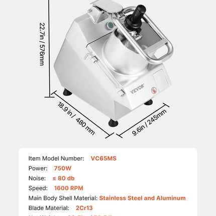 Food Processor & Vegetable Chopper w/ 6 Blades Food-Grade Stainless Steel.