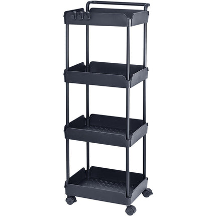 4-Tier Kitchen Rolling Cart Basket Utility Cart on Wheel with Handle Black.