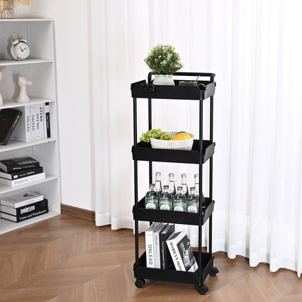 4-Tier Kitchen Rolling Cart Basket Utility Cart on Wheel with Handle Black.