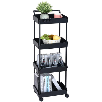 4-Tier Kitchen Rolling Cart Basket Utility Cart on Wheel with Handle Black.